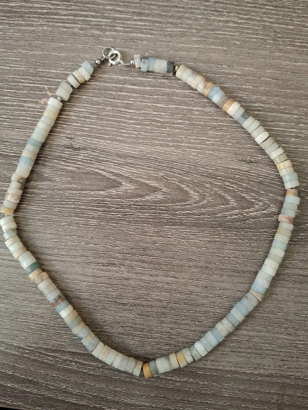 Necklace Amazonite Heishi Natural Stones Size 16" Choker Handmade